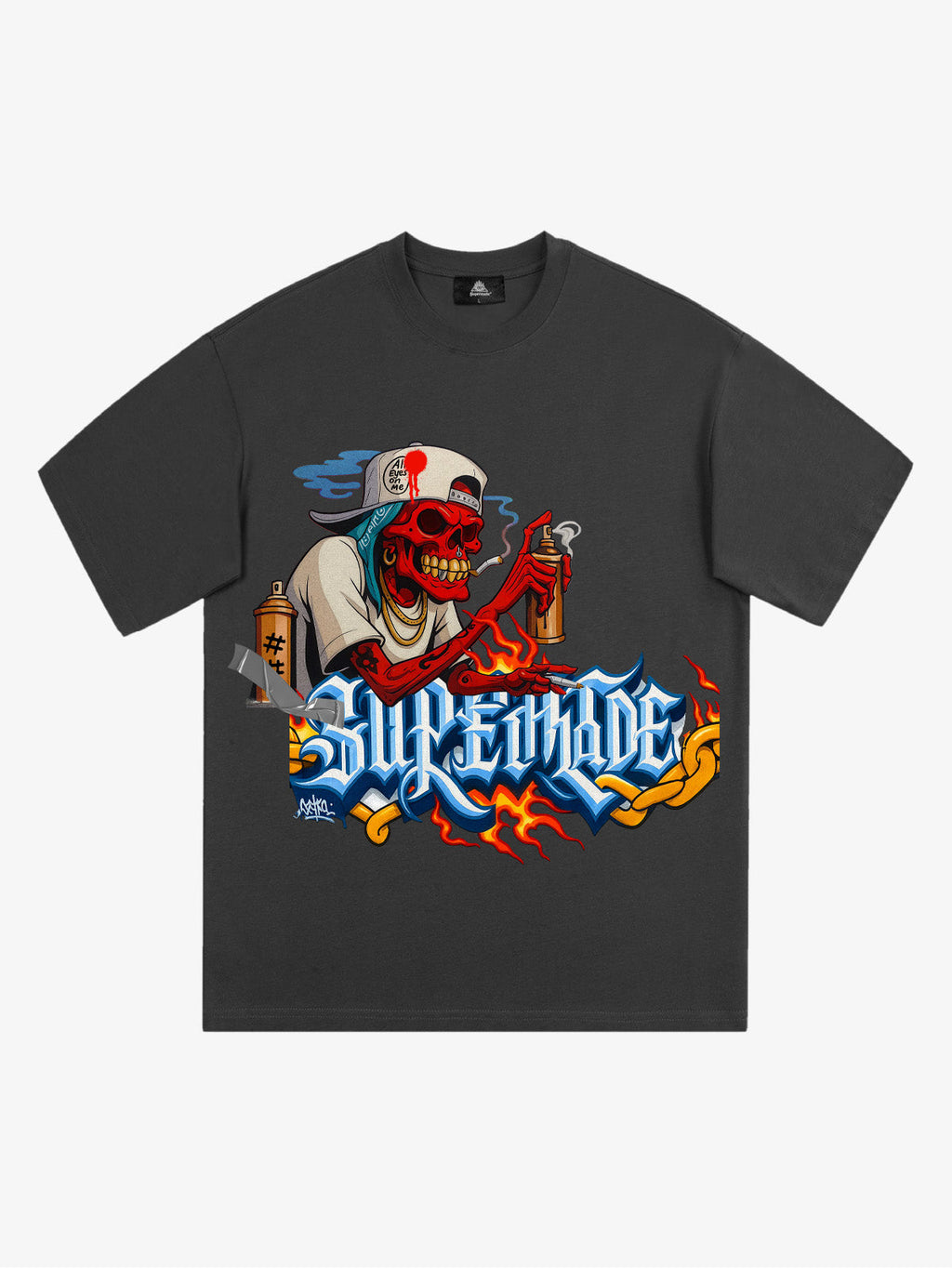 Street Skull Graffiti Artist Flame Flower Font T-Shirt