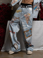 Retro Artistic Graffiti Angelic Prints Baggy Jeans - 2574