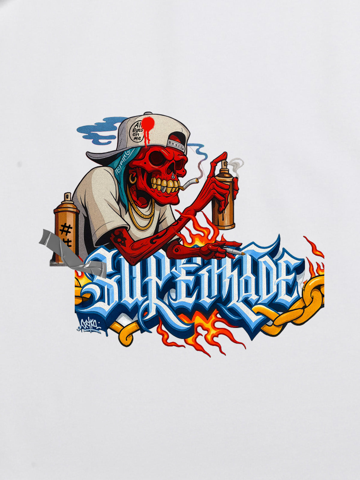Street Skull Graffiti Artist Flame Flower Font T-Shirt