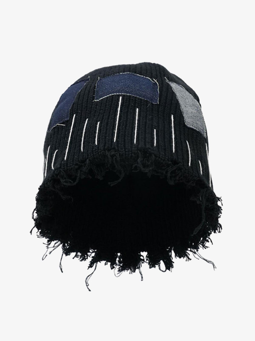 Distressed Denim Patchwork Beanie