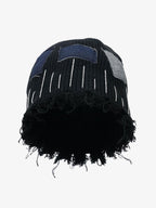 Distressed Denim Patchwork Beanie