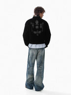 Vintage Suede Embroidered Metal Clip Down Jacket