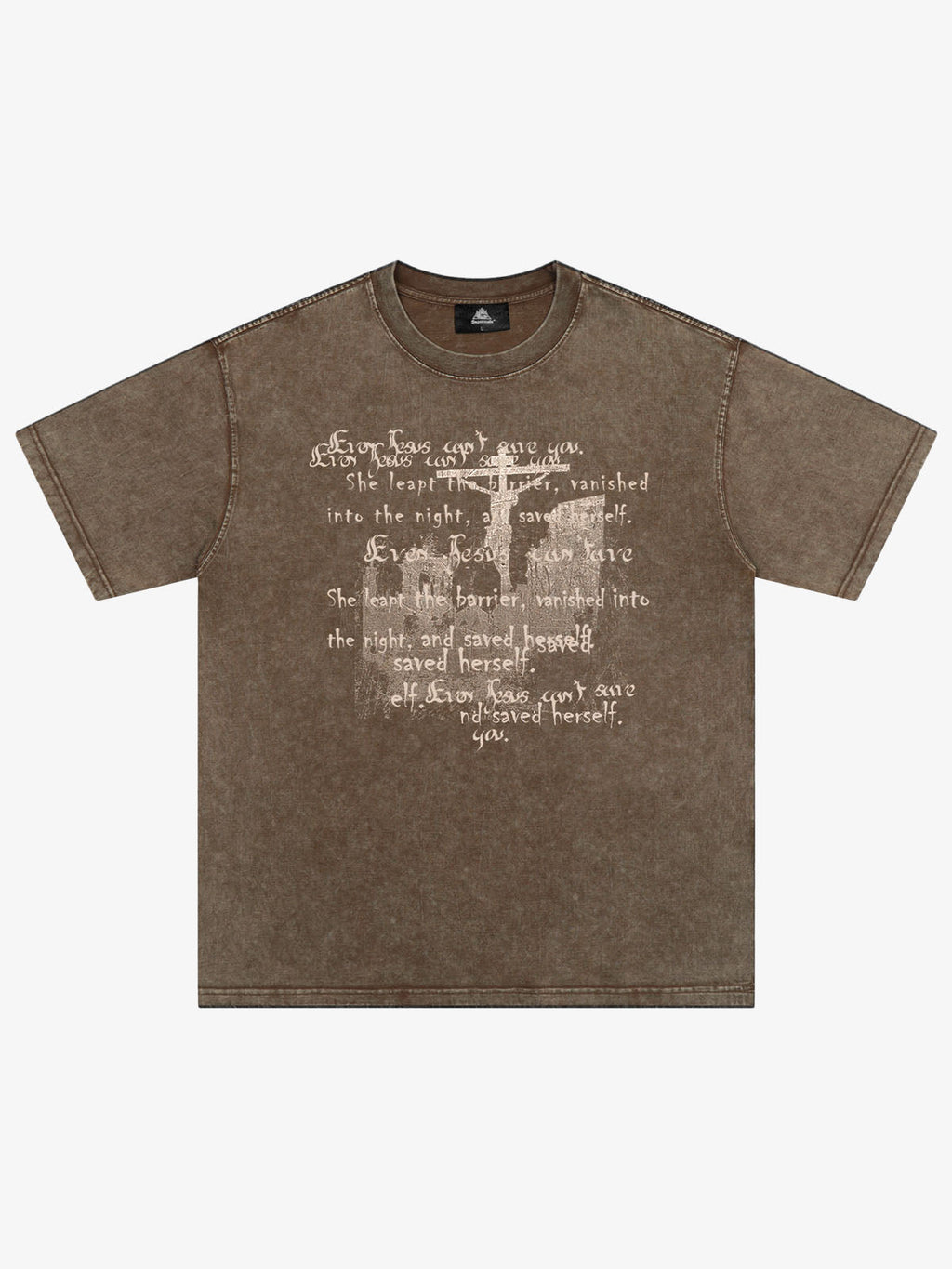 Washed Cross Overlay Text Graphic T-Shirt