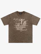 Washed Cross Overlay Text Graphic T-Shirt