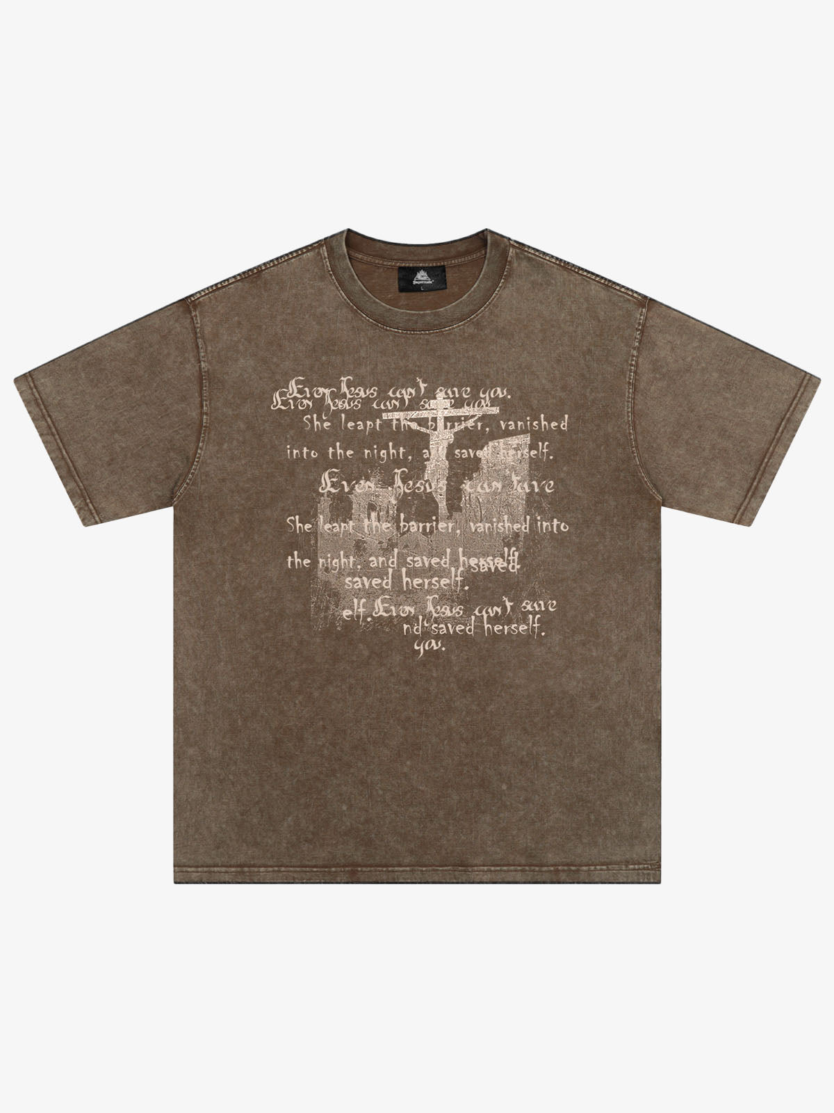 Washed Cross Overlay Text Graphic T-Shirt