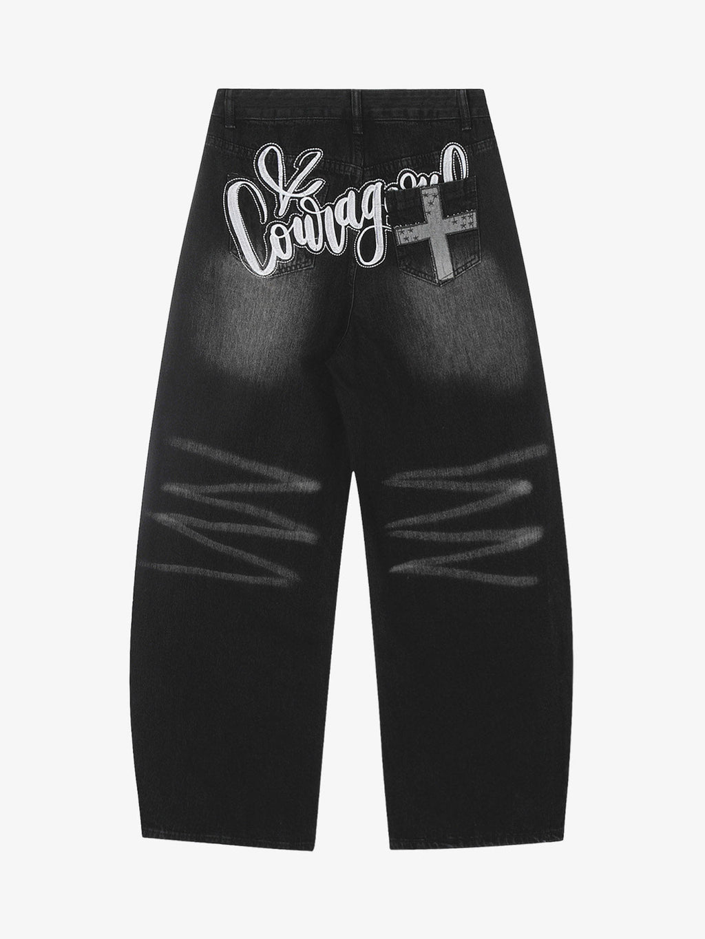 Vintage Embroidered Cross Washed Scimitar Jeans