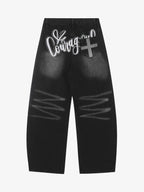Vintage Embroidered Cross Washed Scimitar Jeans