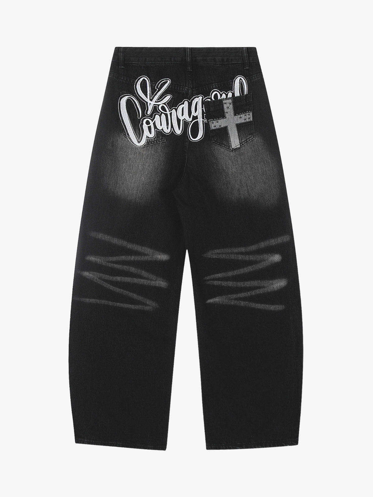 Vintage Embroidered Cross Washed Scimitar Jeans