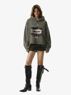 Dark Monster Teeth Graphic Cropped Hoodie