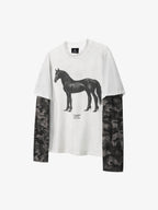 Layered Leopard Horse Graphic Long Sleeve T-Shirt