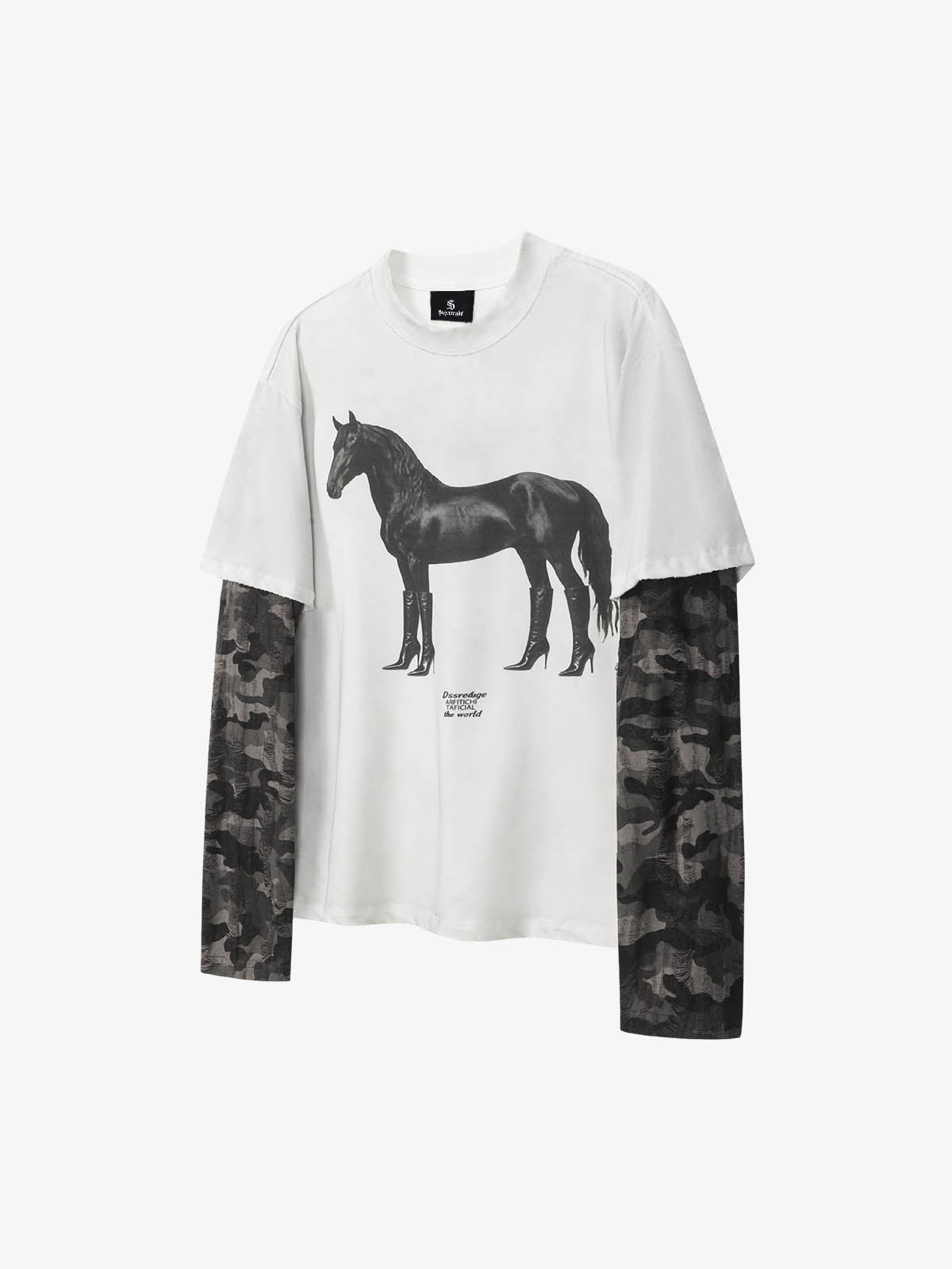 Layered Leopard Horse Graphic Long Sleeve T-Shirt