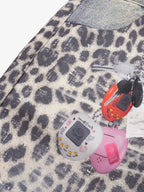Vintage Leopard 3D Print Double Waistband Washed Jeans