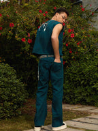 Spray Wash Distressed Straight Leg Denim Jeans