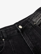 Vintage Washed Asymmetric Panel Stitch Jeans