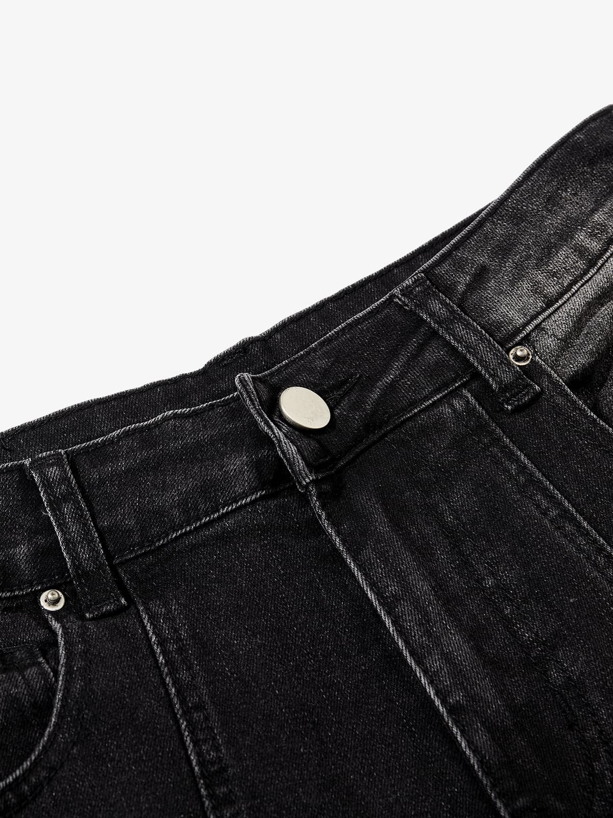 Vintage Washed Asymmetric Panel Stitch Jeans
