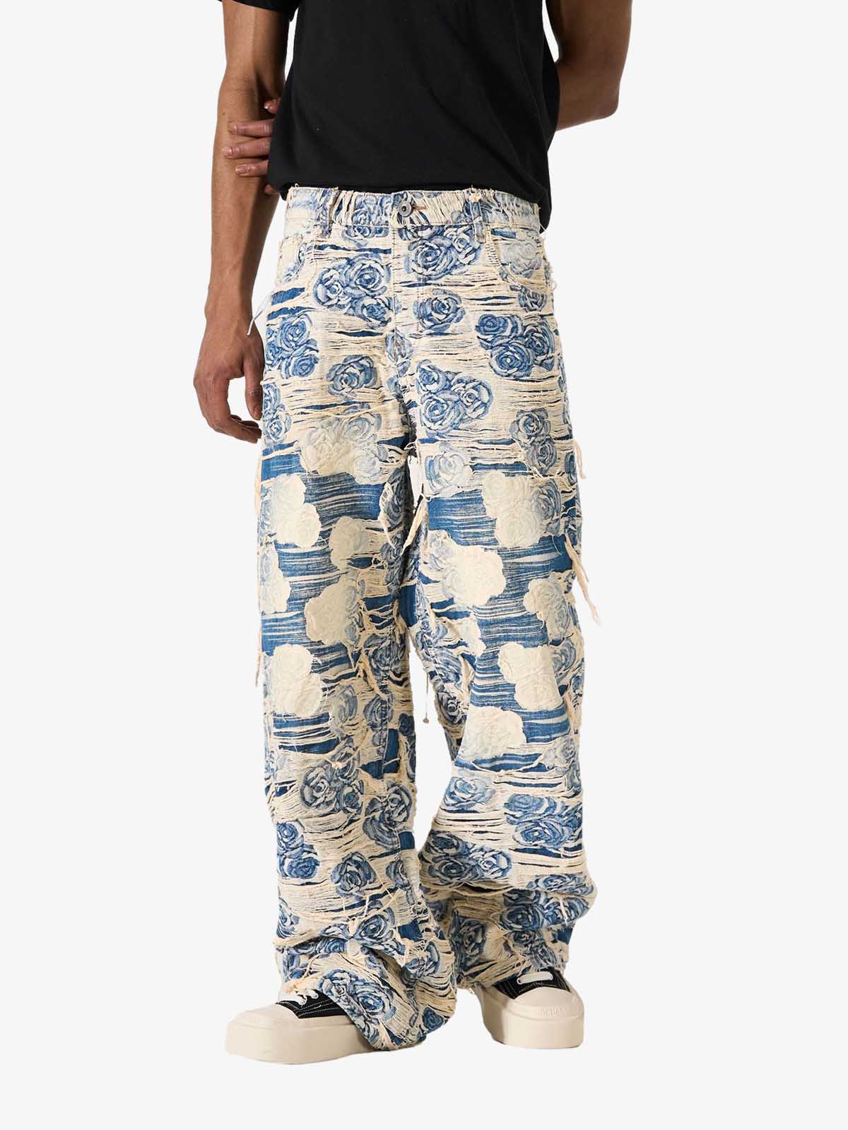 Jacquard Distressed Denim Jeans