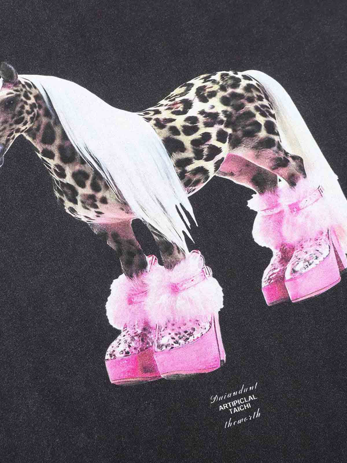 Layered Leopard Horse Graphic Long Sleeve T-Shirt