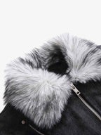 Fur Collar Moto-Style Zip Up Bomber Jacket