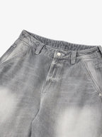 Retro Washed Distressed Curved Blade Wide-Leg Jeans