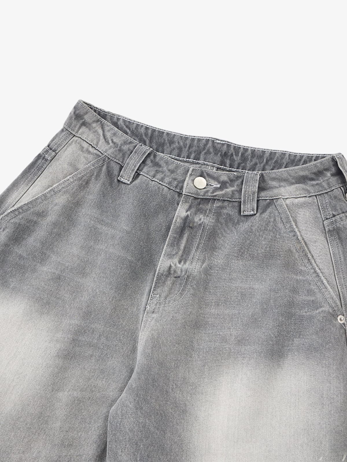 Retro Washed Distressed Curved Blade Wide-Leg Jeans