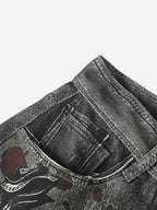 Abstract Graphic Print Wide Leg Barrel Jeans