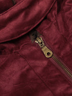 Retro Suede Faux Fur Collar Fleece Lined Bomber Jacket