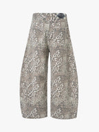 Street Leopard Camouflage Pleated Barrel Jeans