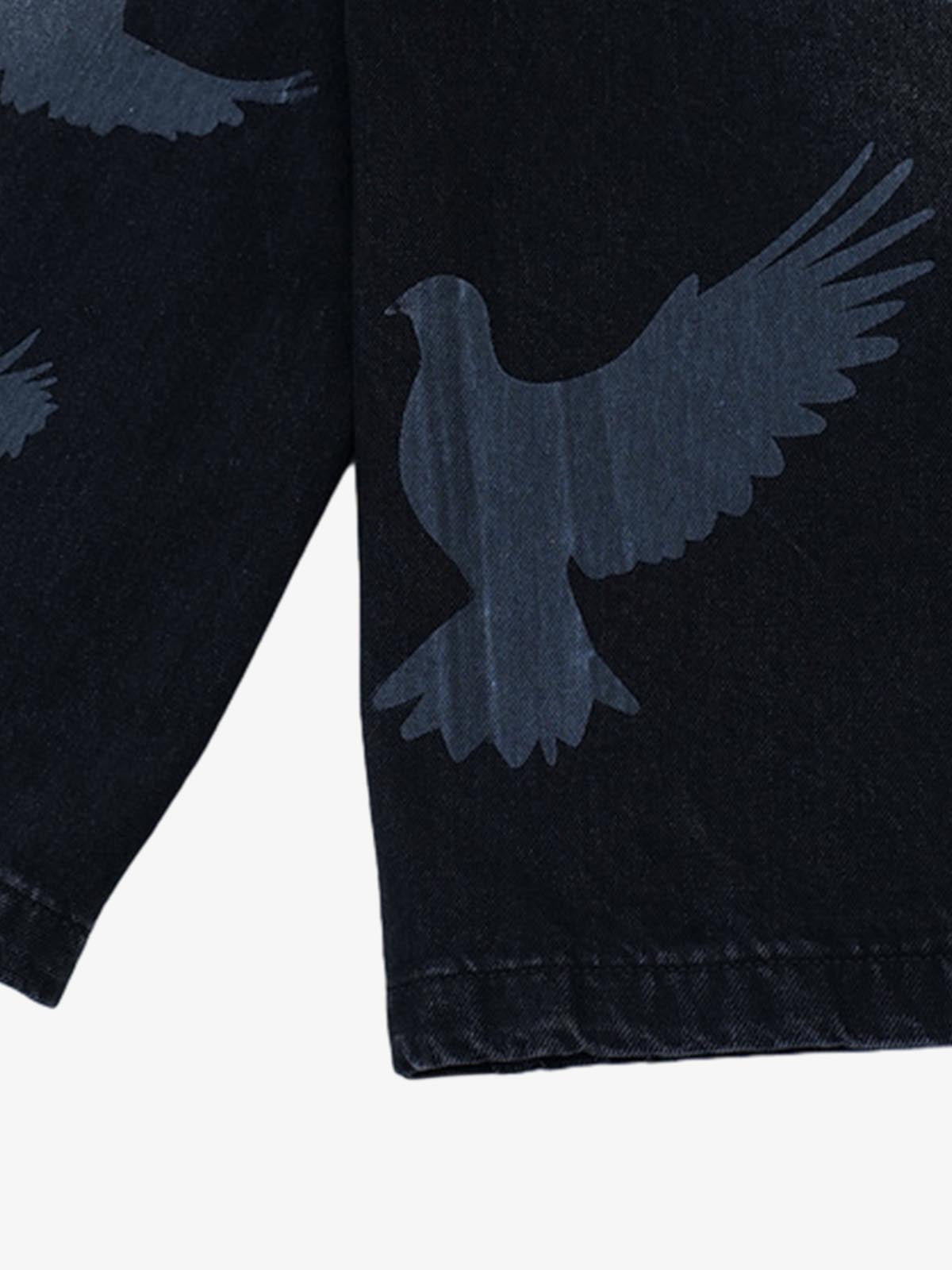 Distressed Dove-Print Denim Jort