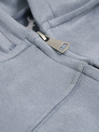 Vintage Suede Letter Embroidered Cropped Zip Up Hoodie
