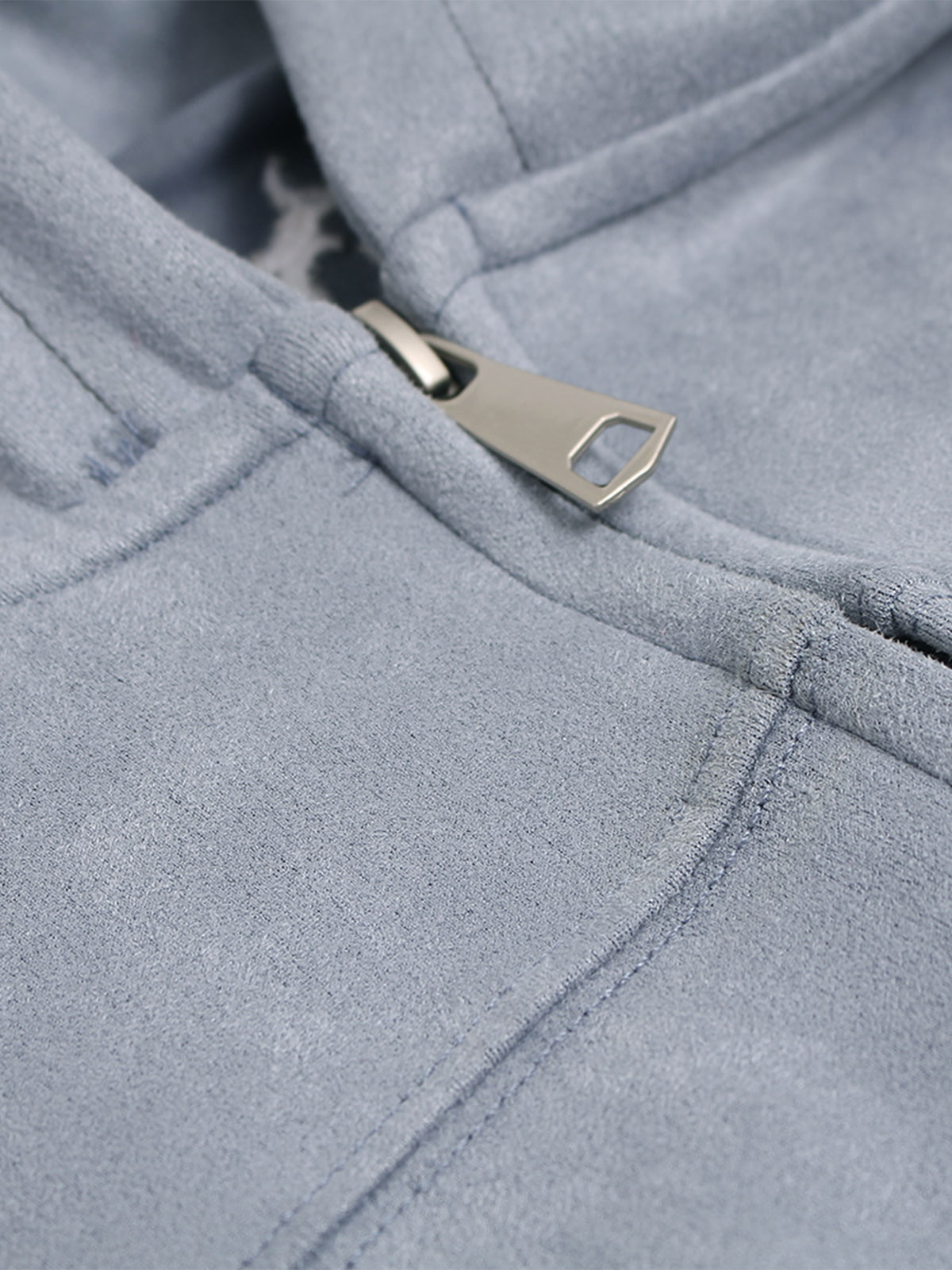 Vintage Suede Letter Embroidered Cropped Zip Up Hoodie