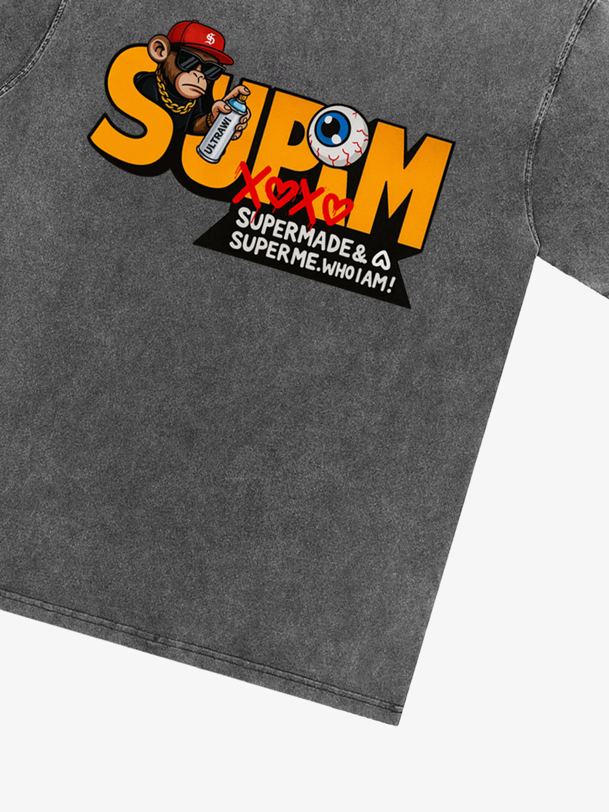 SUPM Trendy Hip-Hop Monkey Graffiti Font T-Shirt