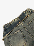 Layered Waist Tie Detail Vintage Wash Jeans