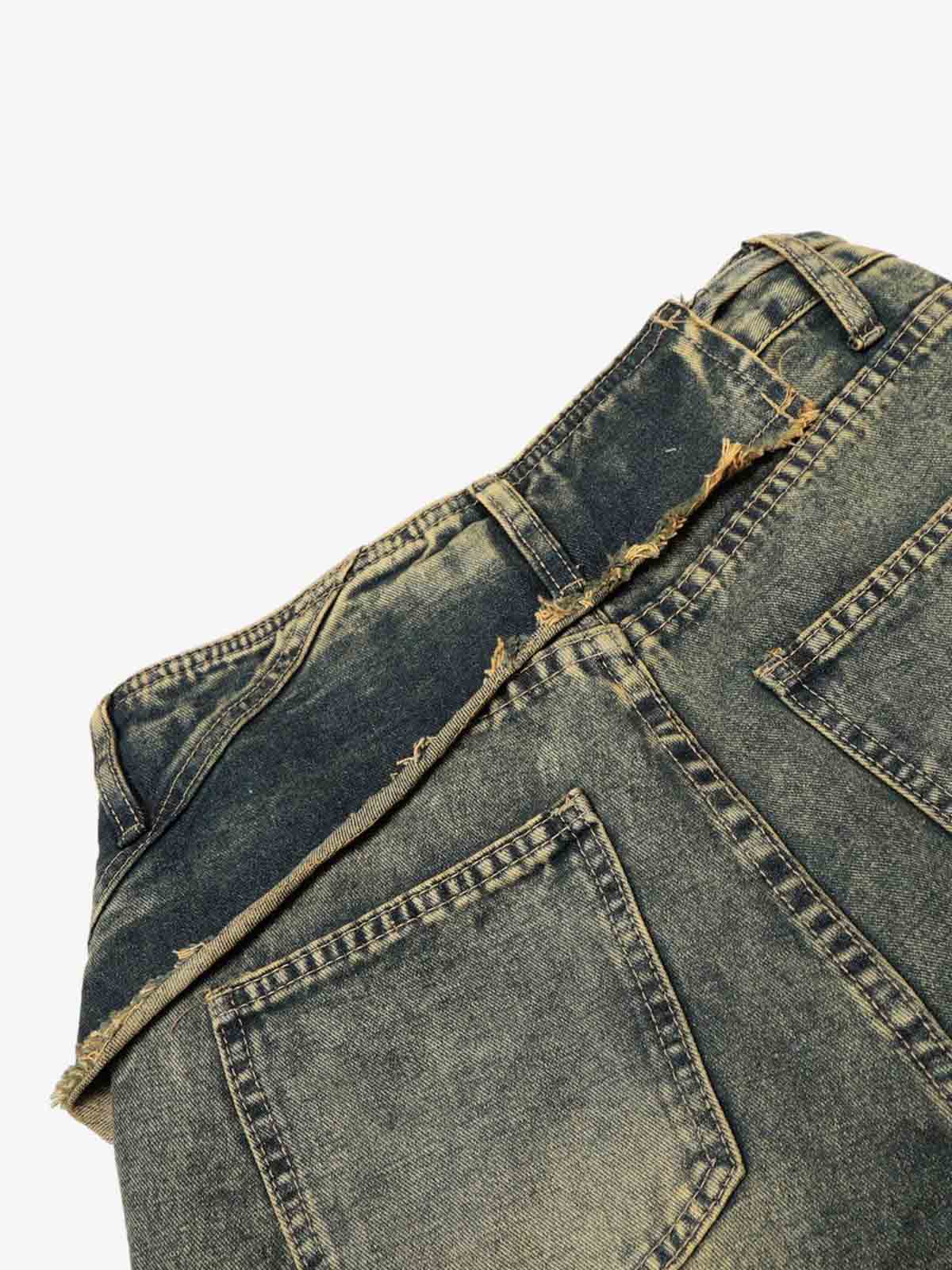 Layered Waist Tie Detail Vintage Wash Jeans