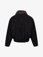 Retro Leopard Fur Collar Padded Bomber Jacket