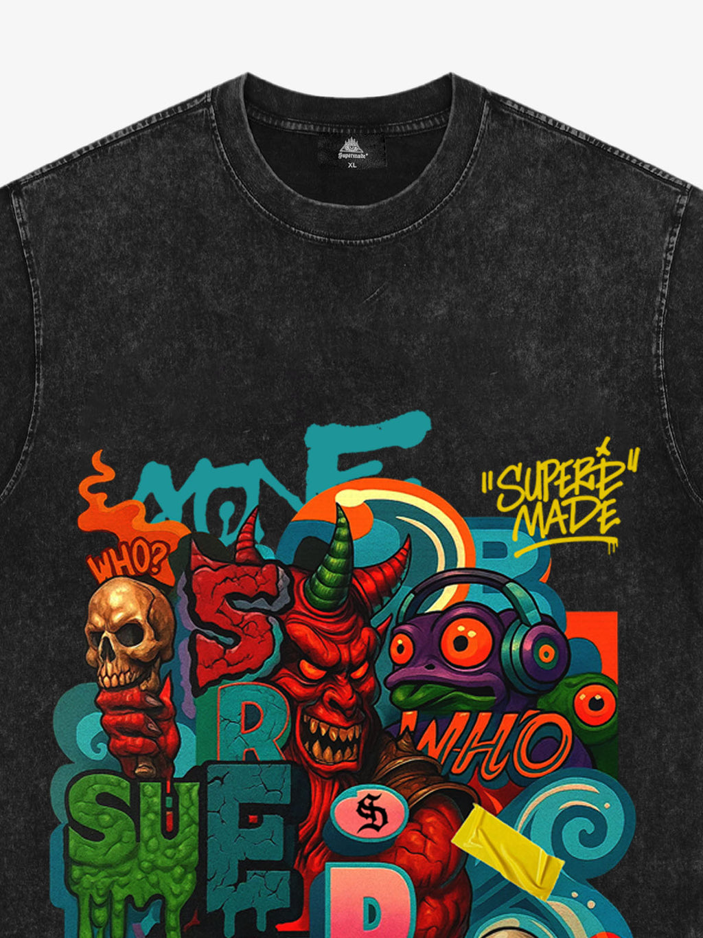 Trendy Multicolor Graffiti Skull Graphic T-Shirt