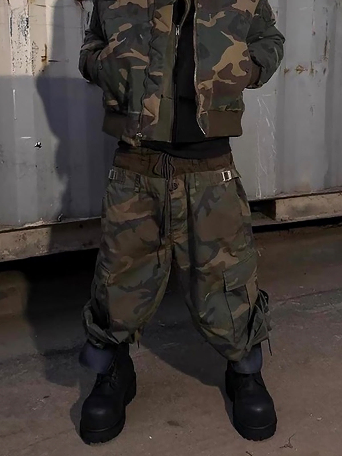 Three-Waist Splicing Camouflage Cargo Buckle Waist Design Overalls