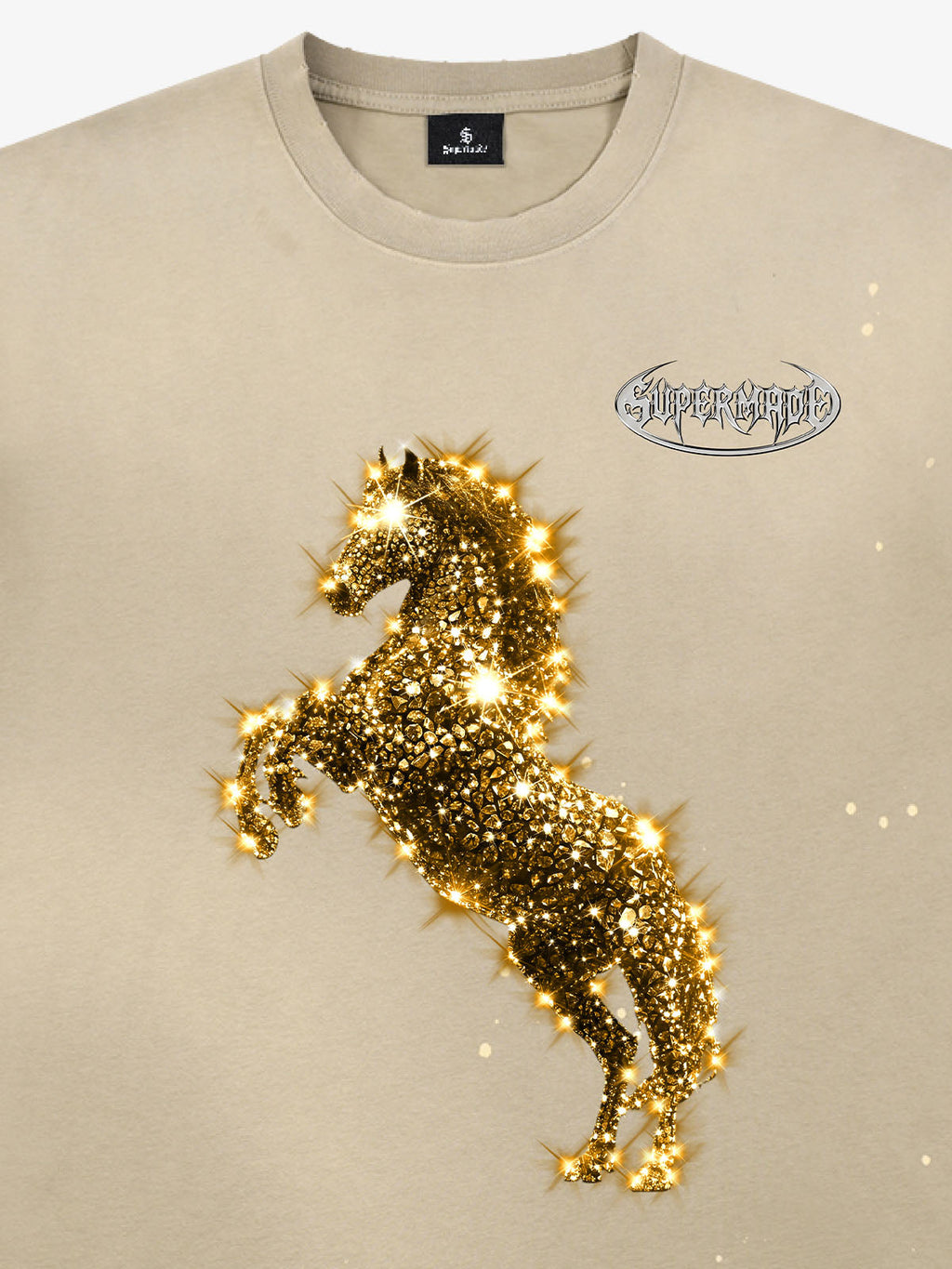 Vintage Wash Glitter Horse Pattern Splash Ink T-Shirt