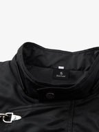 Detachable Faux Fur Collar Ruched Sleeve Bomber Jacket