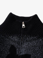 Street Dark Phantom Butterfly Stand-Collar Knit Cardigan Sweater