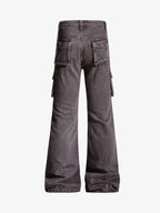 Retro Faded Multi-Pocket Flared Cargo Jeans