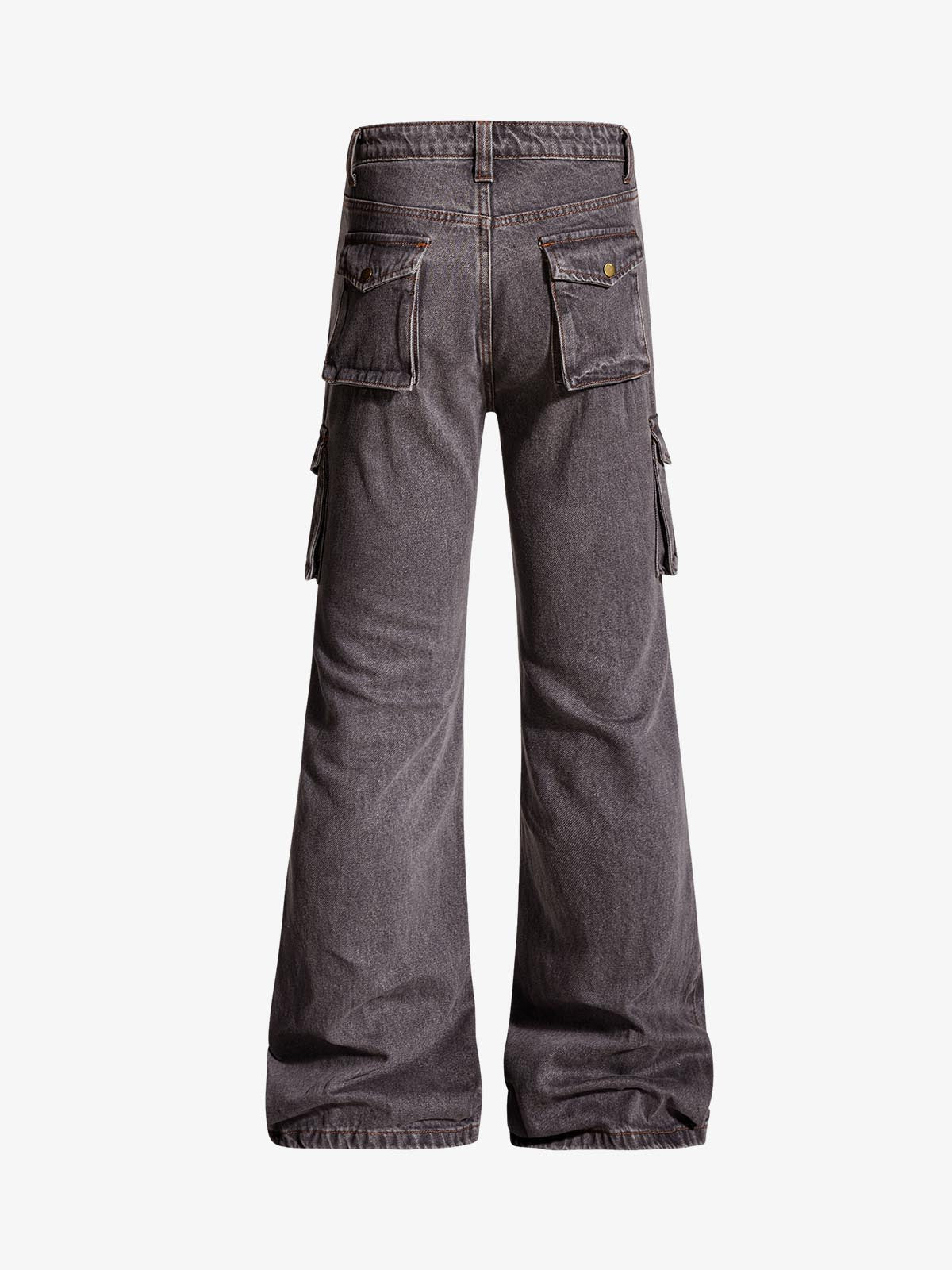 Retro Faded Multi-Pocket Flared Cargo Jeans