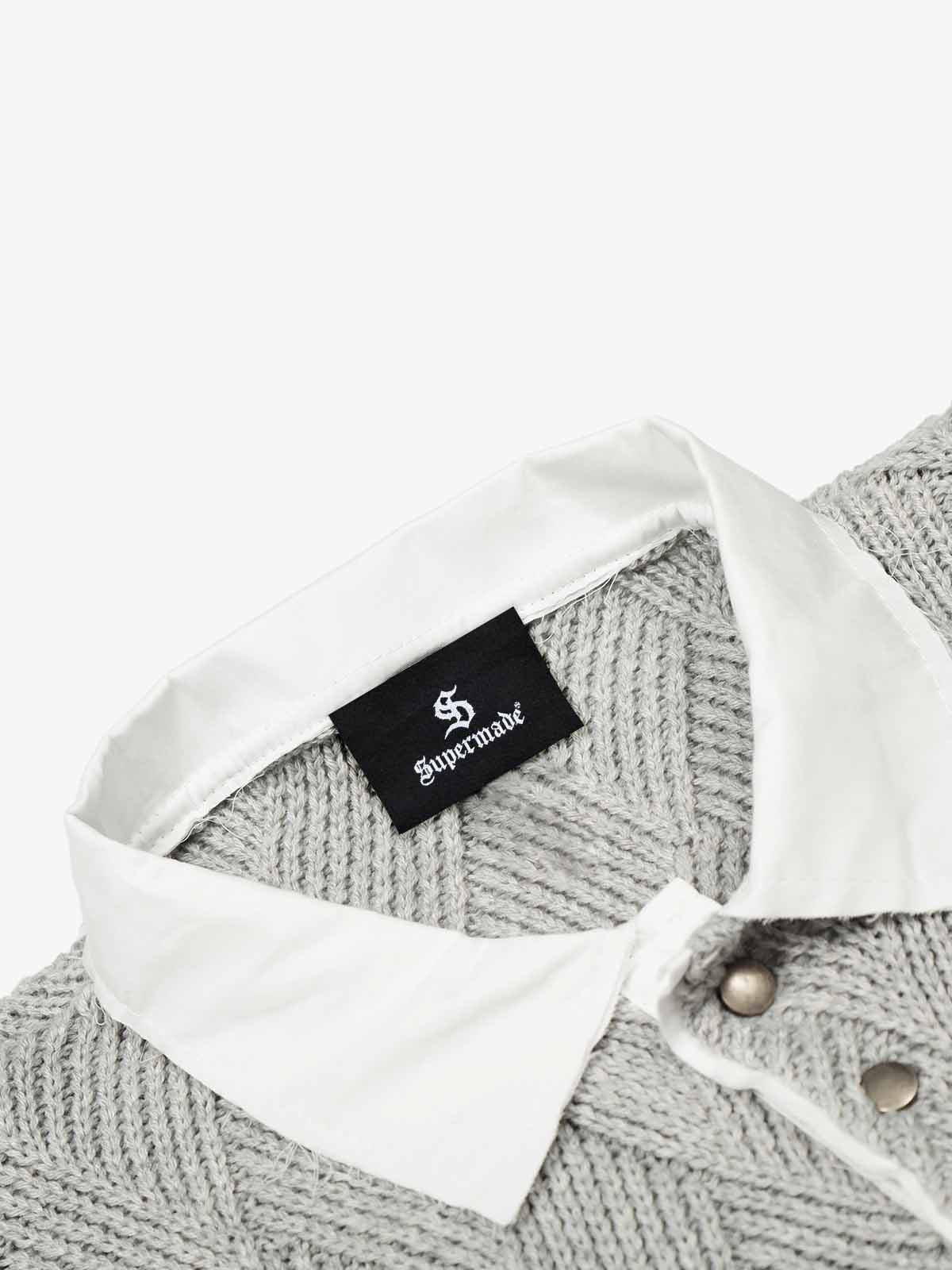 Retro Contrast Collar Embroidery Knit Sweater
