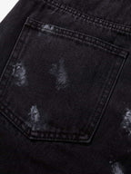Retro Rhinestone Graffiti Washed Straight Jeans