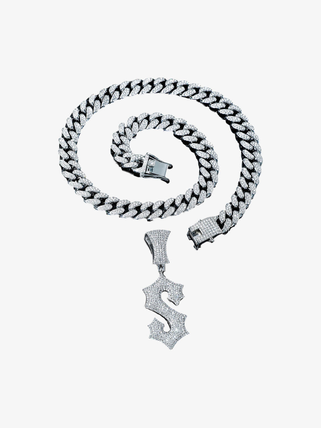 Cuban Chain Letter S Pendant Necklace