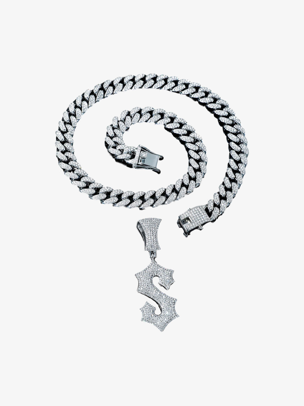 Cuban Chain Letter S Pendant Necklace