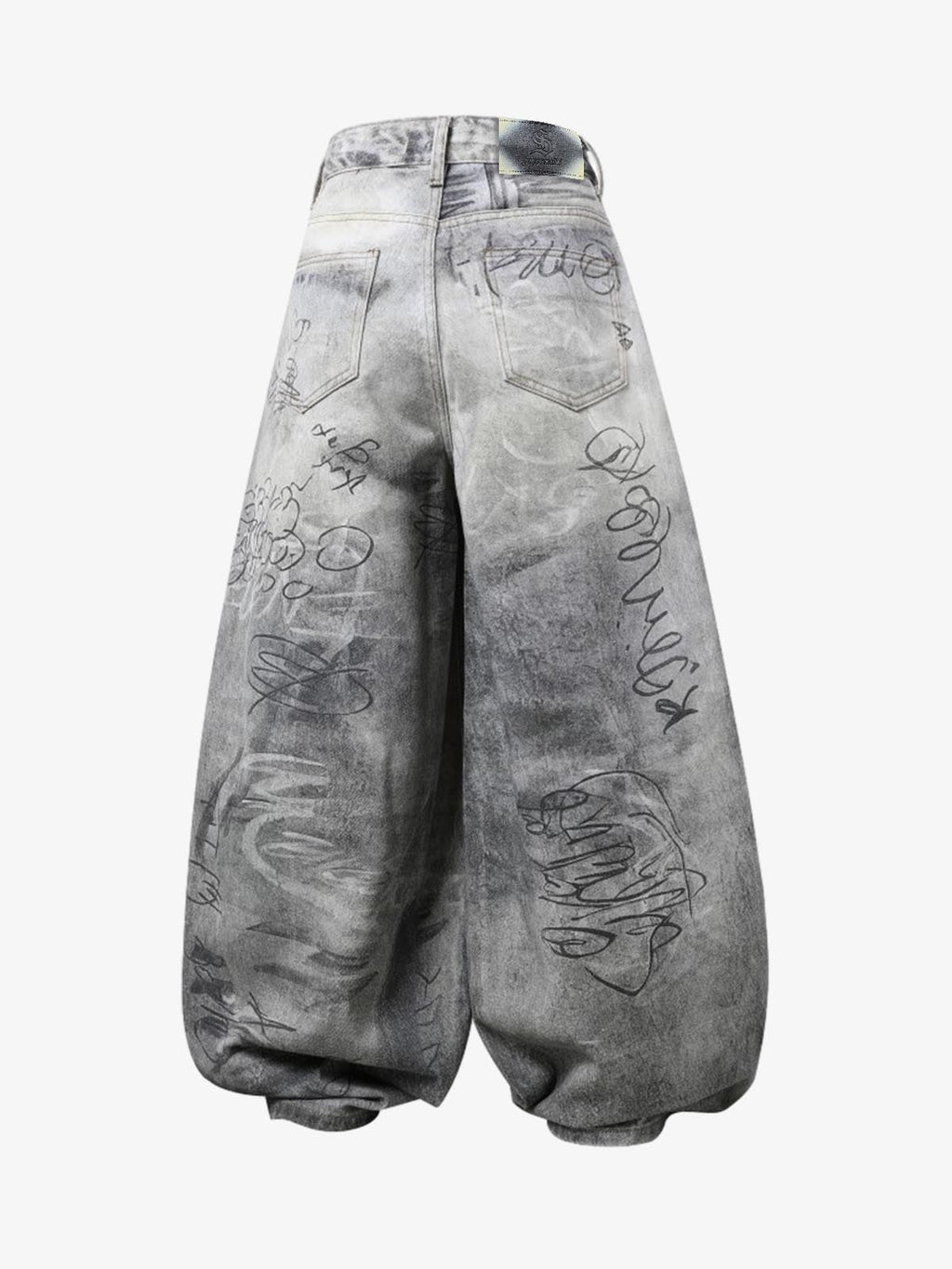 Hand Drawn Scribble Print Baggy Jeans