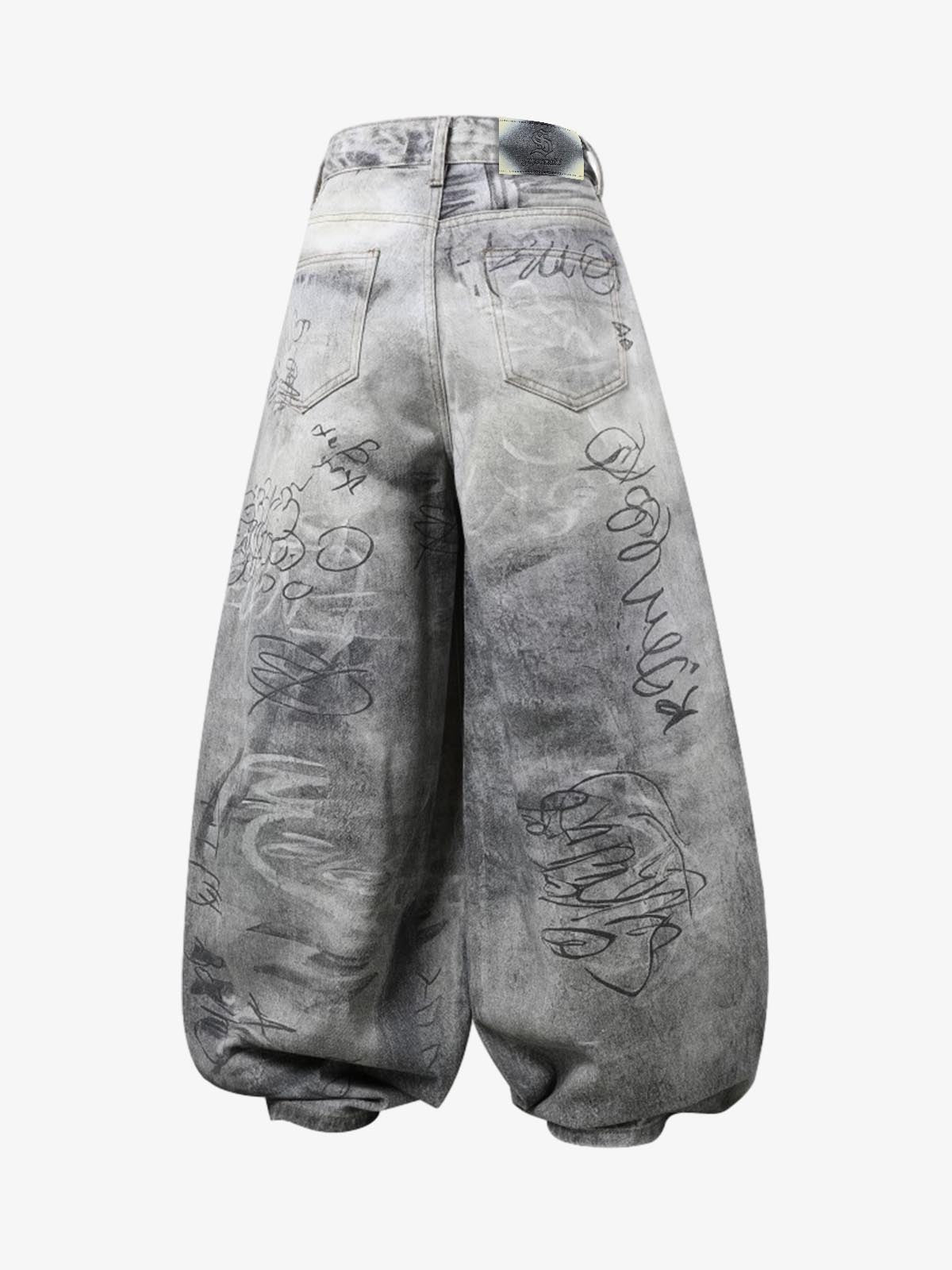 Hand Drawn Scribble Print Baggy Jeans