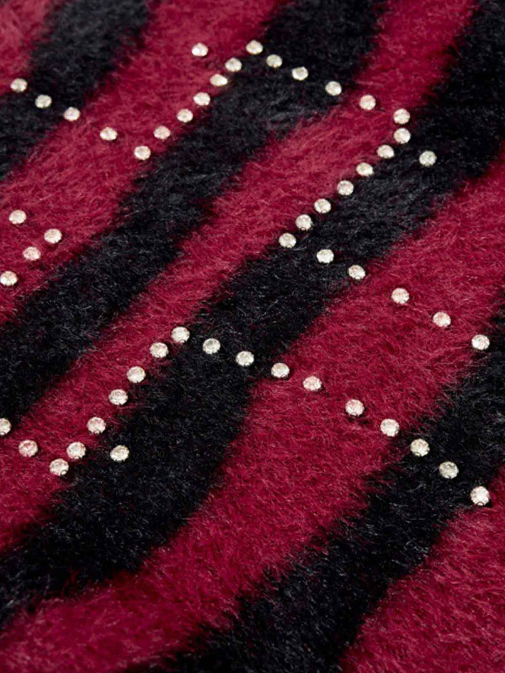 Retro Rhinestone Cross Fuzzy Zebra Stripe Sweater