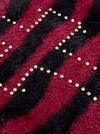 Retro Rhinestone Cross Fuzzy Zebra Stripe Sweater
