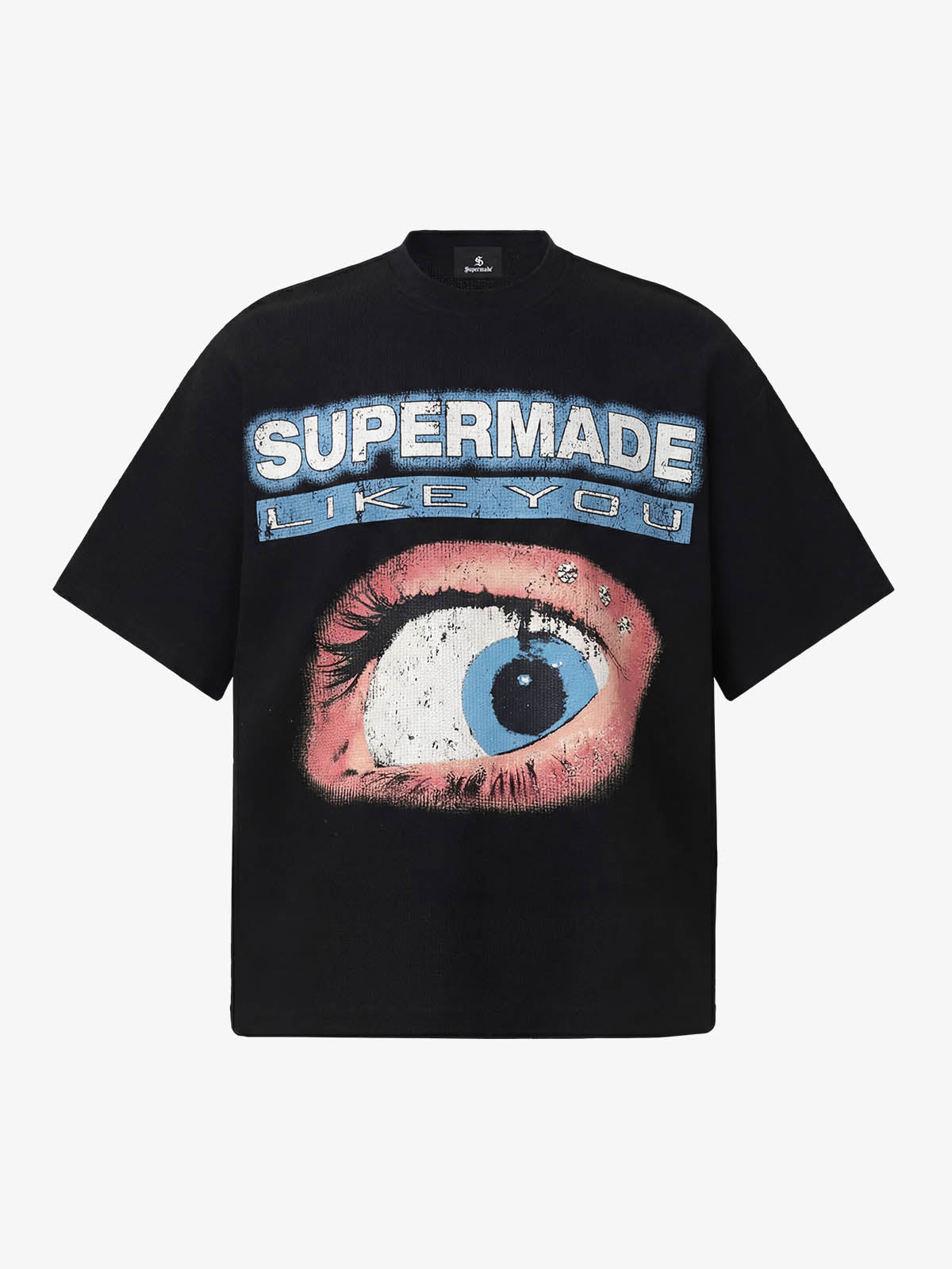 Waffle Knit Eye Graphic Letter Print T-Shirt
